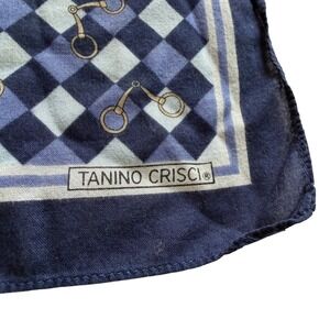 VTG Tanino Crisci Navy Blue Horsebit Checkered Pocket Square Purse Scarf Italian